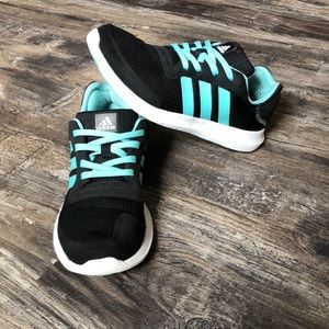 Black and teal cloudfoam Adida tennis shoes